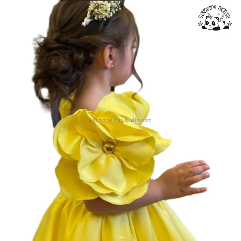 LEZONKIDS - Vestido de Princesa para Meninas com Manga Bufante e Flores, Vestido de Festa para Meninas